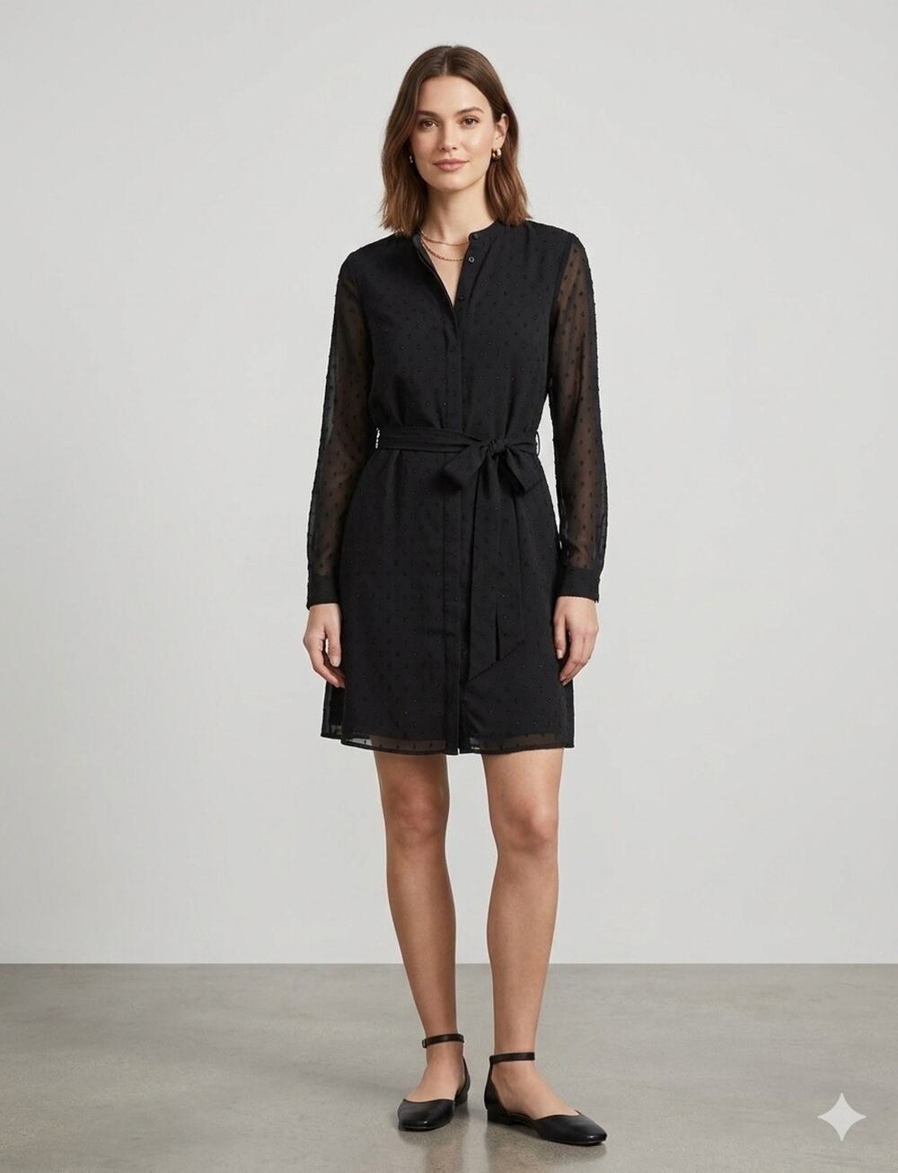 Banana Republic Women's Navy Polka Dot Dress Size 10 Long Bell Sleeve Tie Back